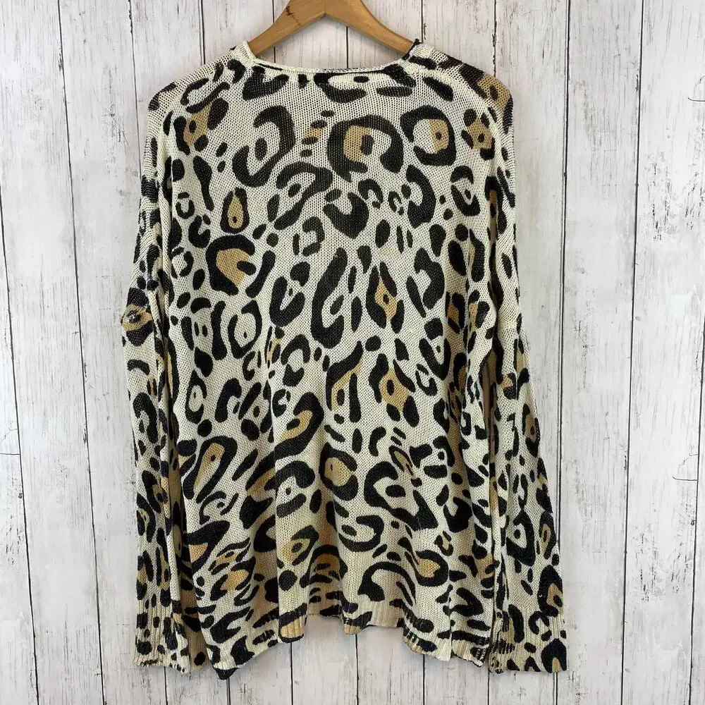 Show Me Your Mumu Mellow Animal Knit Leopard Relaxed Bonfire Sweater Size Small